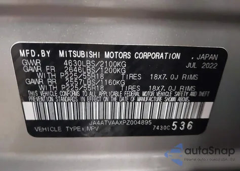 2023 Mitsubishi Eclipse Cross Le S-Awc/Ralliart S-Awc from USA, damaged, VIN JA4ATVAAXPZ004895